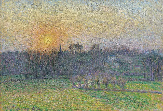 Pissarro, Vue de Bazincourt, coucher de soleil
